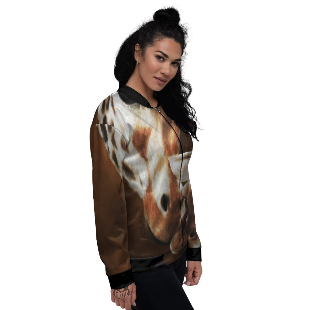 Giraffe Brown Print Women's Bomber Jacket-grizzshop
