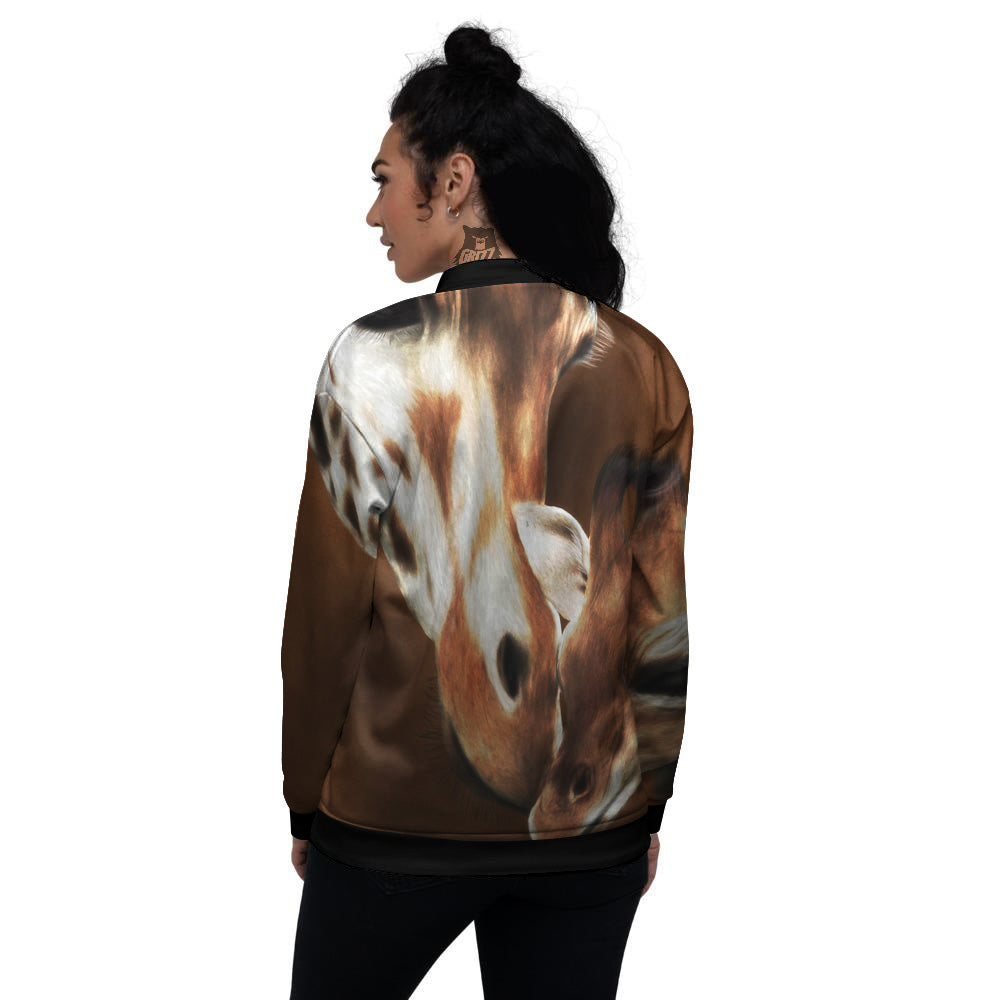 Giraffe Brown Print Women's Bomber Jacket-grizzshop