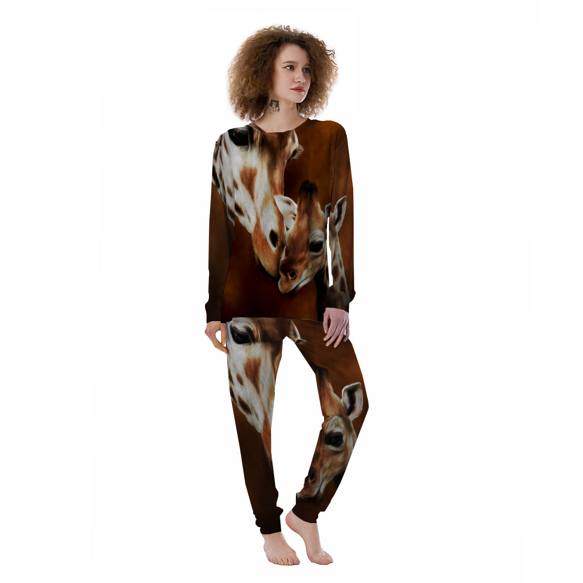 Giraffe Brown Print Women's Pajamas-grizzshop