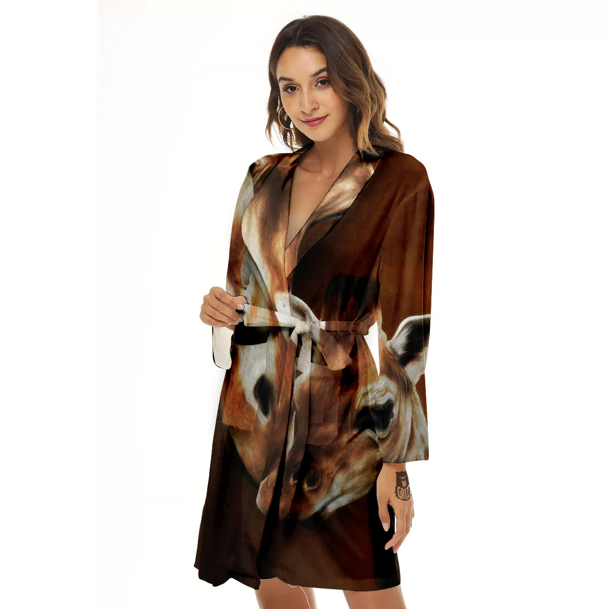 Giraffe Brown Print Women's Robe-grizzshop
