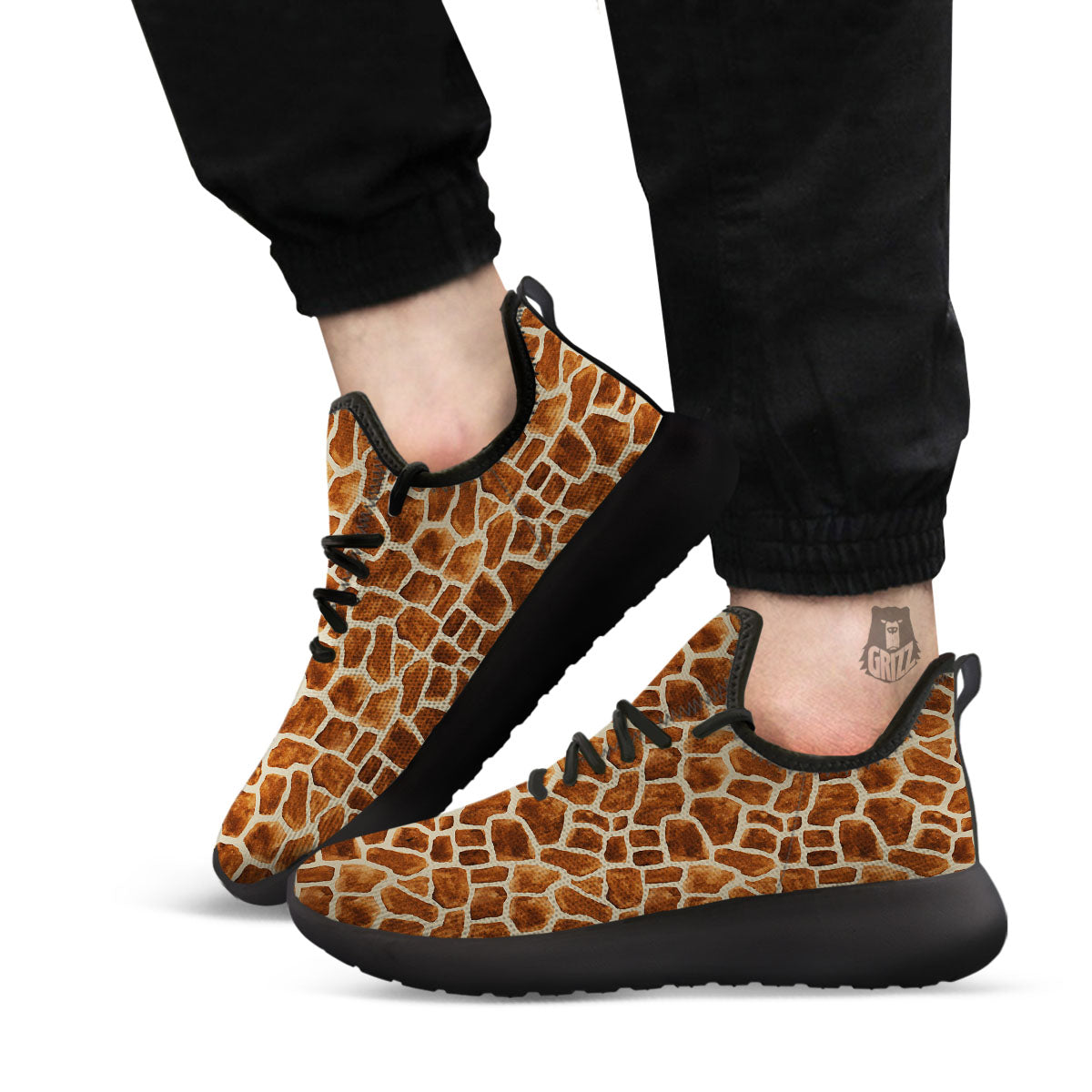 Giraffe Brown Watercolor Print Pattern Black Athletic Shoes-grizzshop