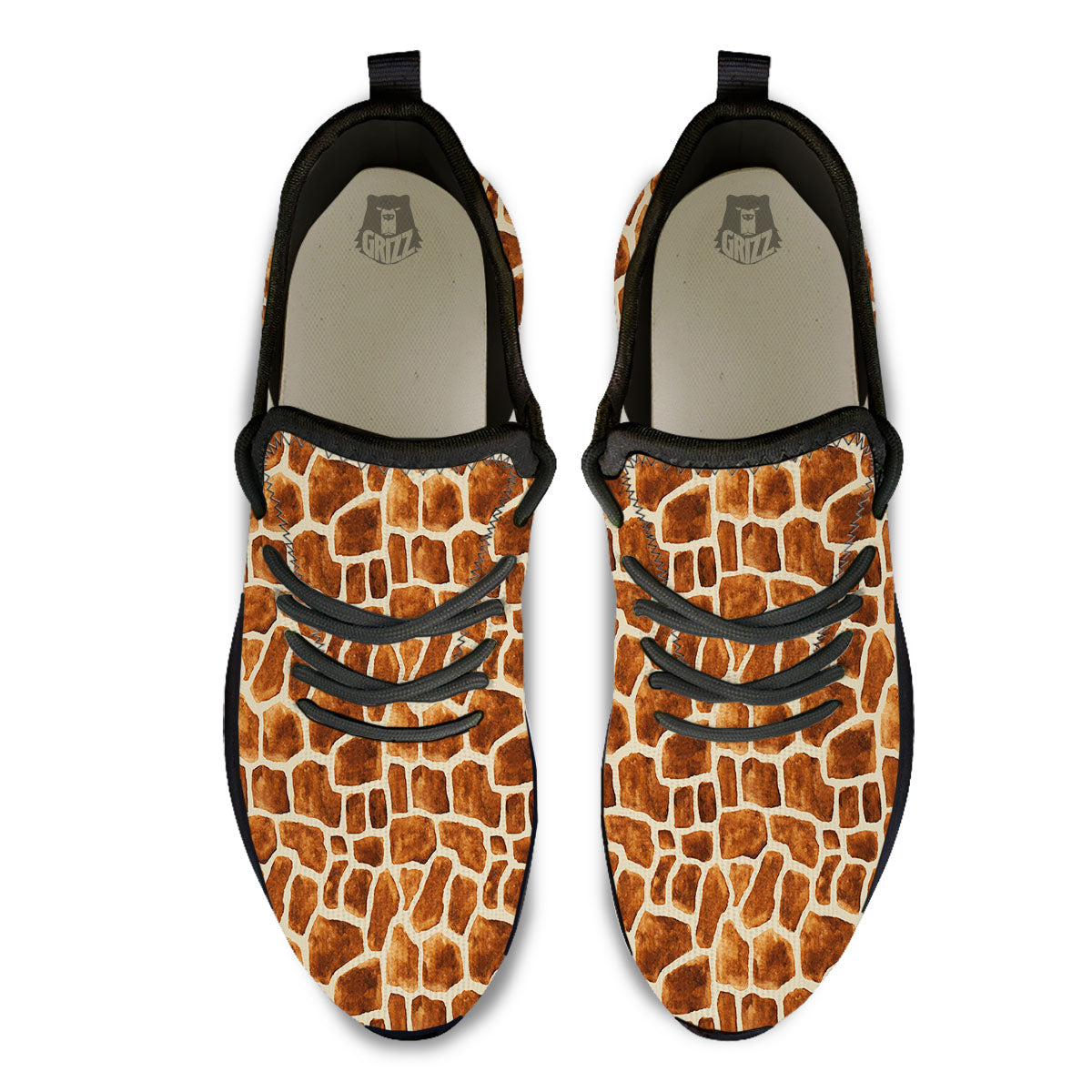 Giraffe Brown Watercolor Print Pattern Black Athletic Shoes-grizzshop