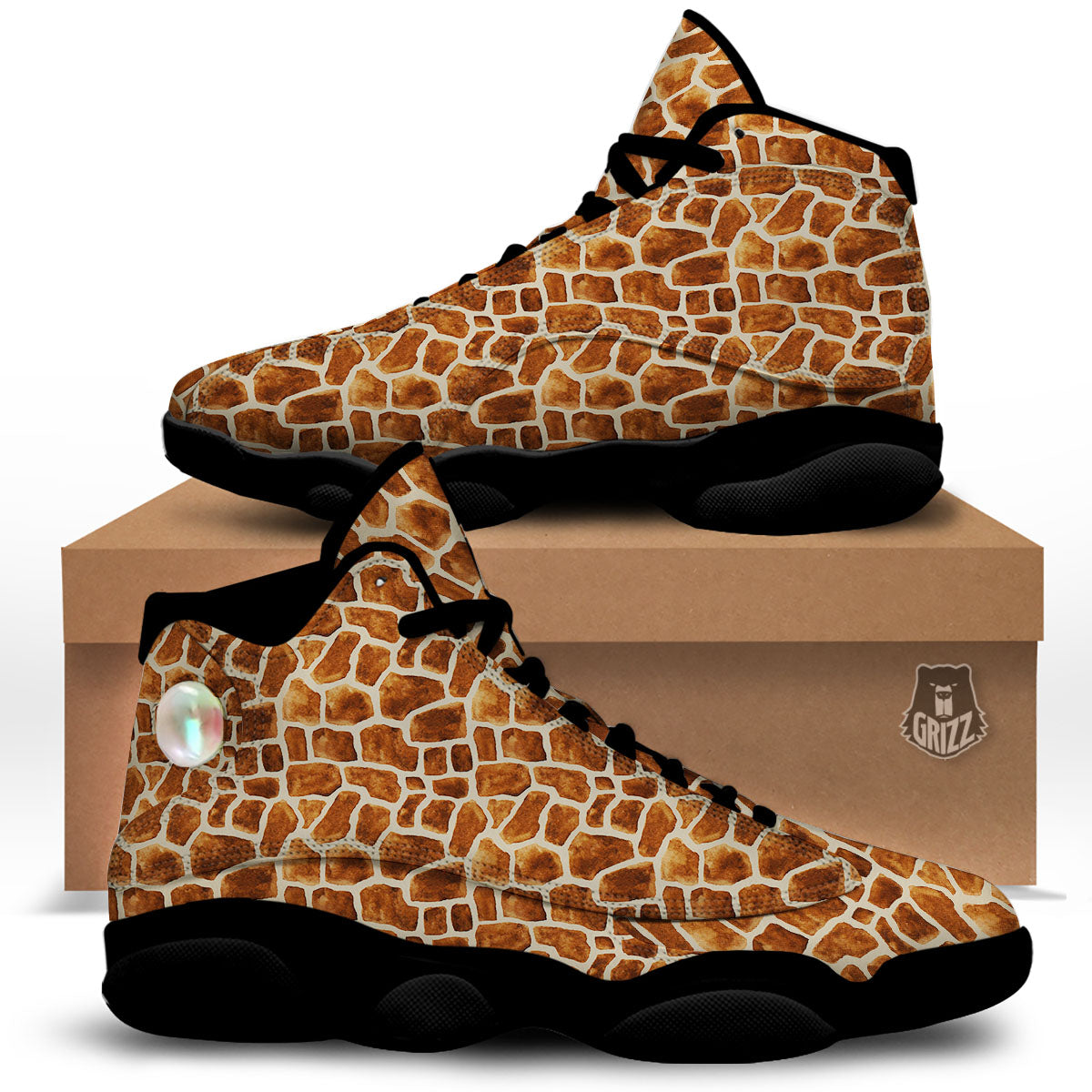 Giraffe Brown Watercolor Print Pattern Black Basketball Shoes-grizzshop