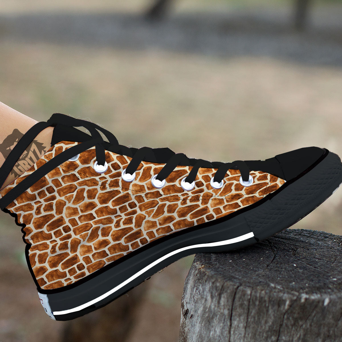 Giraffe Brown Watercolor Print Pattern Black High Top Shoes-grizzshop