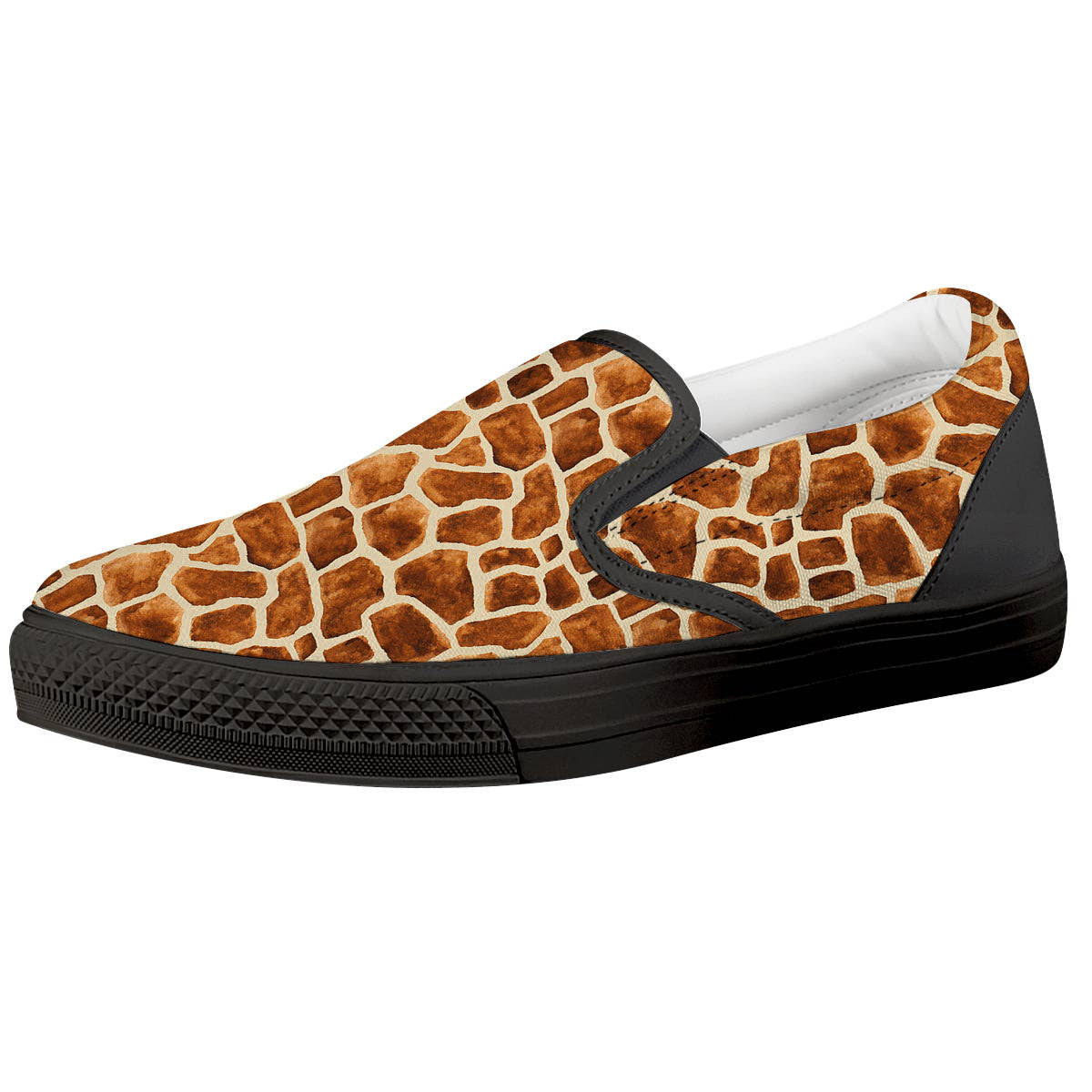 Giraffe Brown Watercolor Print Pattern Black Slip On Shoes-grizzshop