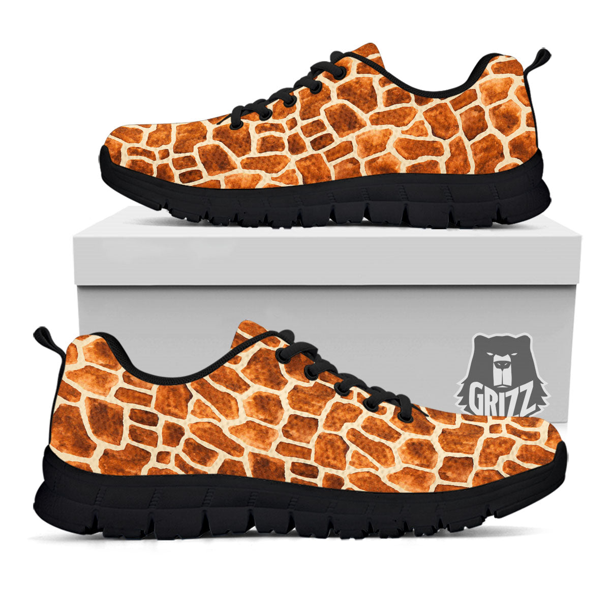 Giraffe Brown Watercolor Print Pattern Black Sneaker-grizzshop