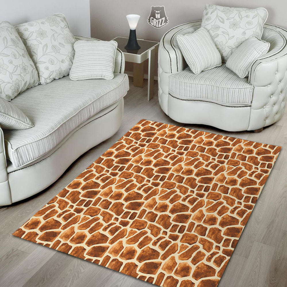 Giraffe Brown Watercolor Print Pattern Floor Mat-grizzshop