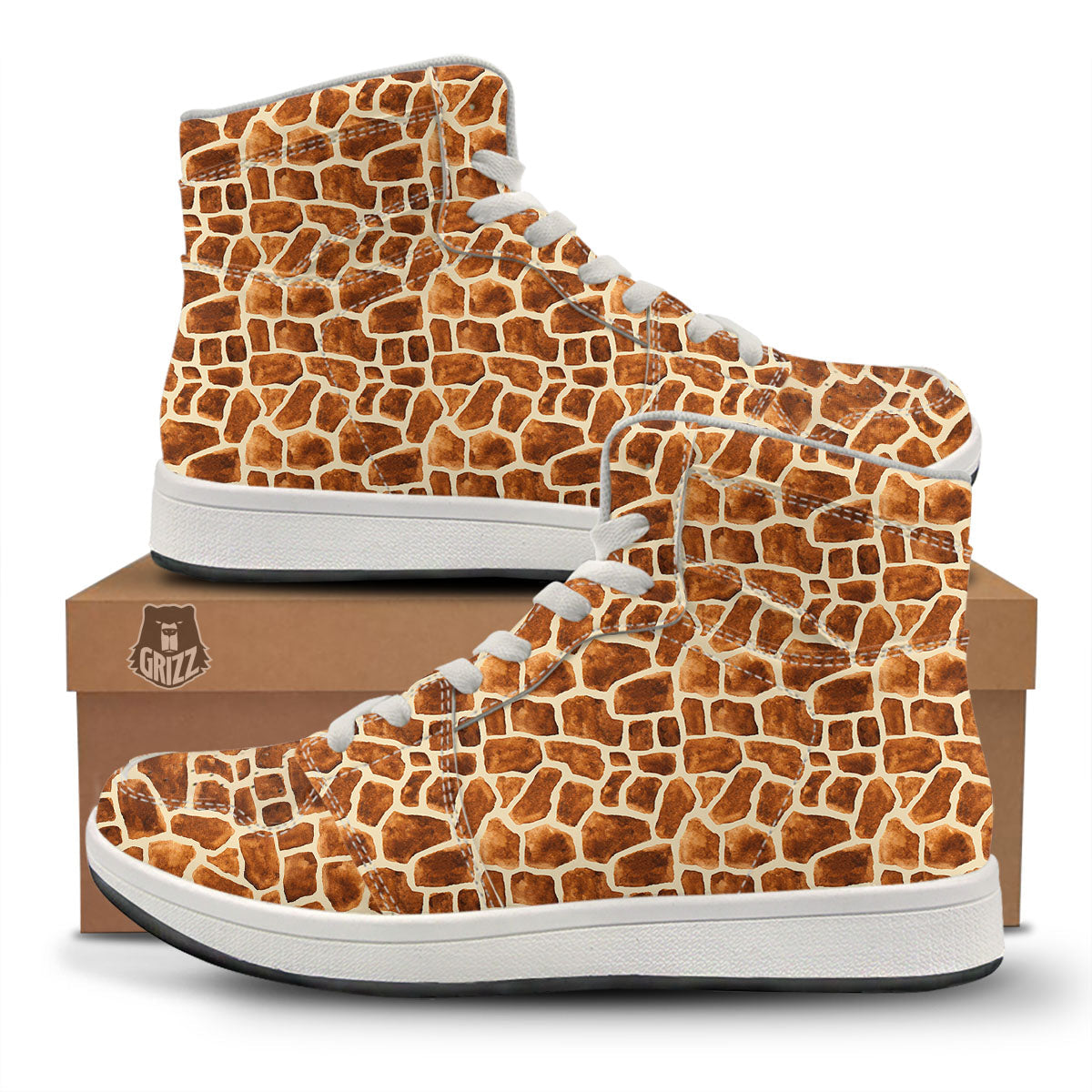 Giraffe Brown Watercolor Print Pattern High Top Sneakers-grizzshop