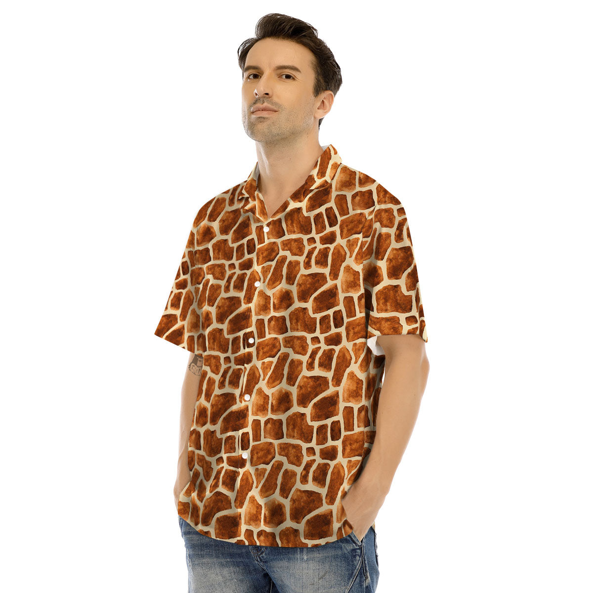 Giraffe Brown Watercolor Print Pattern Men's Hawaiian Shirt-grizzshop