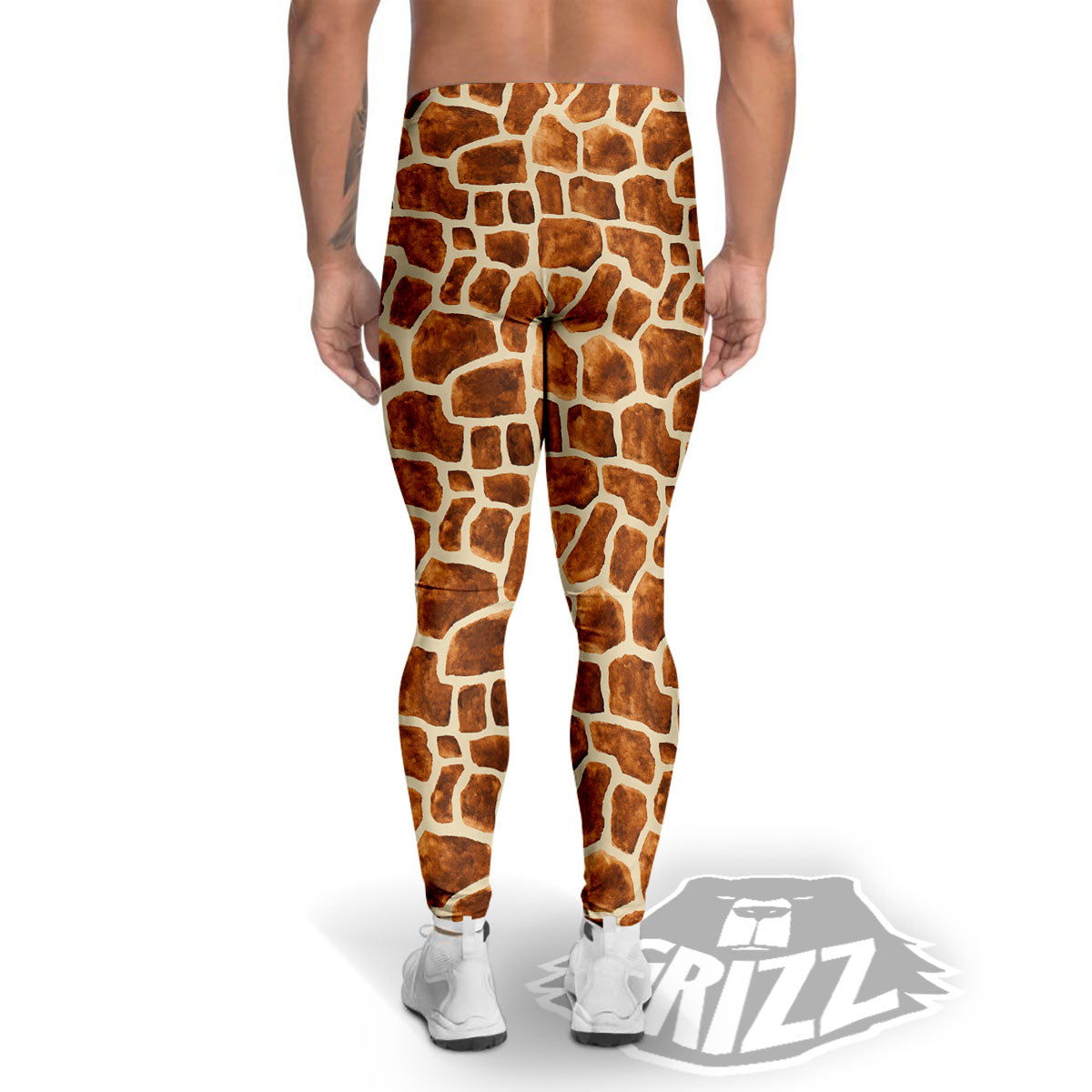 Giraffe Brown Watercolor Print Pattern Men's Leggings-grizzshop