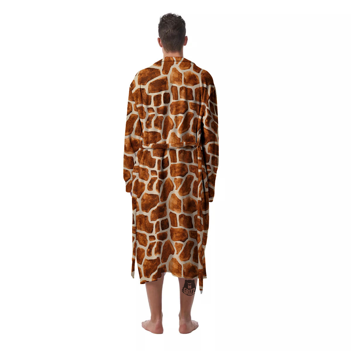 Giraffe Brown Watercolor Print Pattern Men's Robe-grizzshop