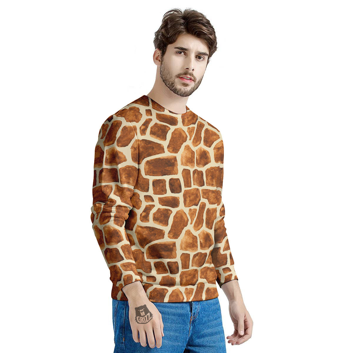 Giraffe Brown Watercolor Print Pattern Men's Sweatshirt-grizzshop
