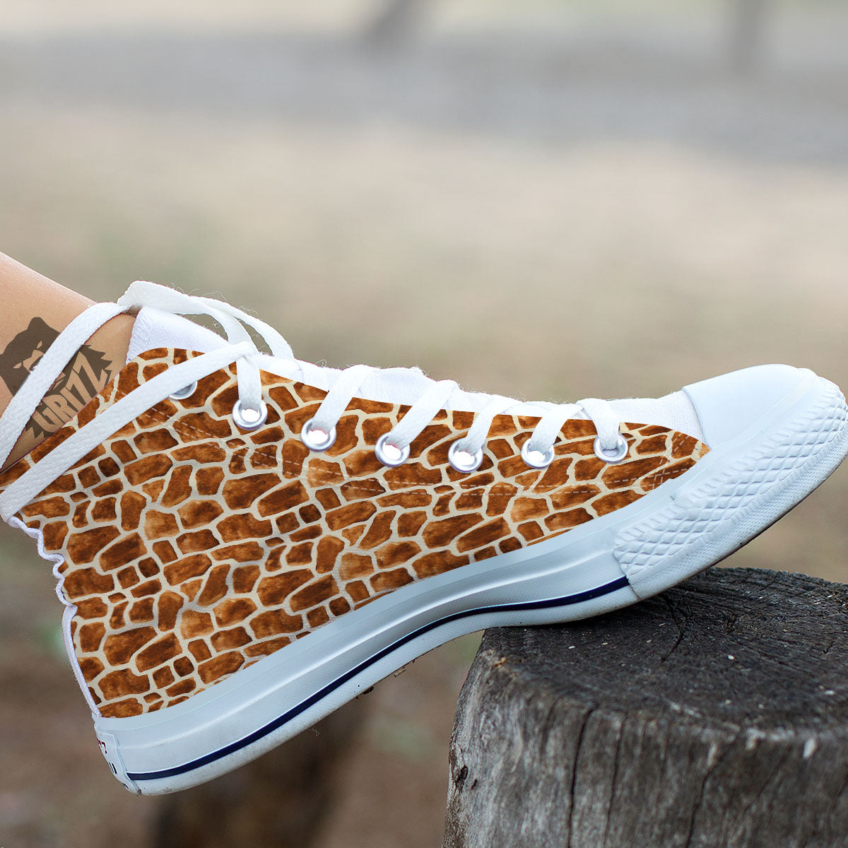 Giraffe Brown Watercolor Print Pattern White High Top Shoes-grizzshop