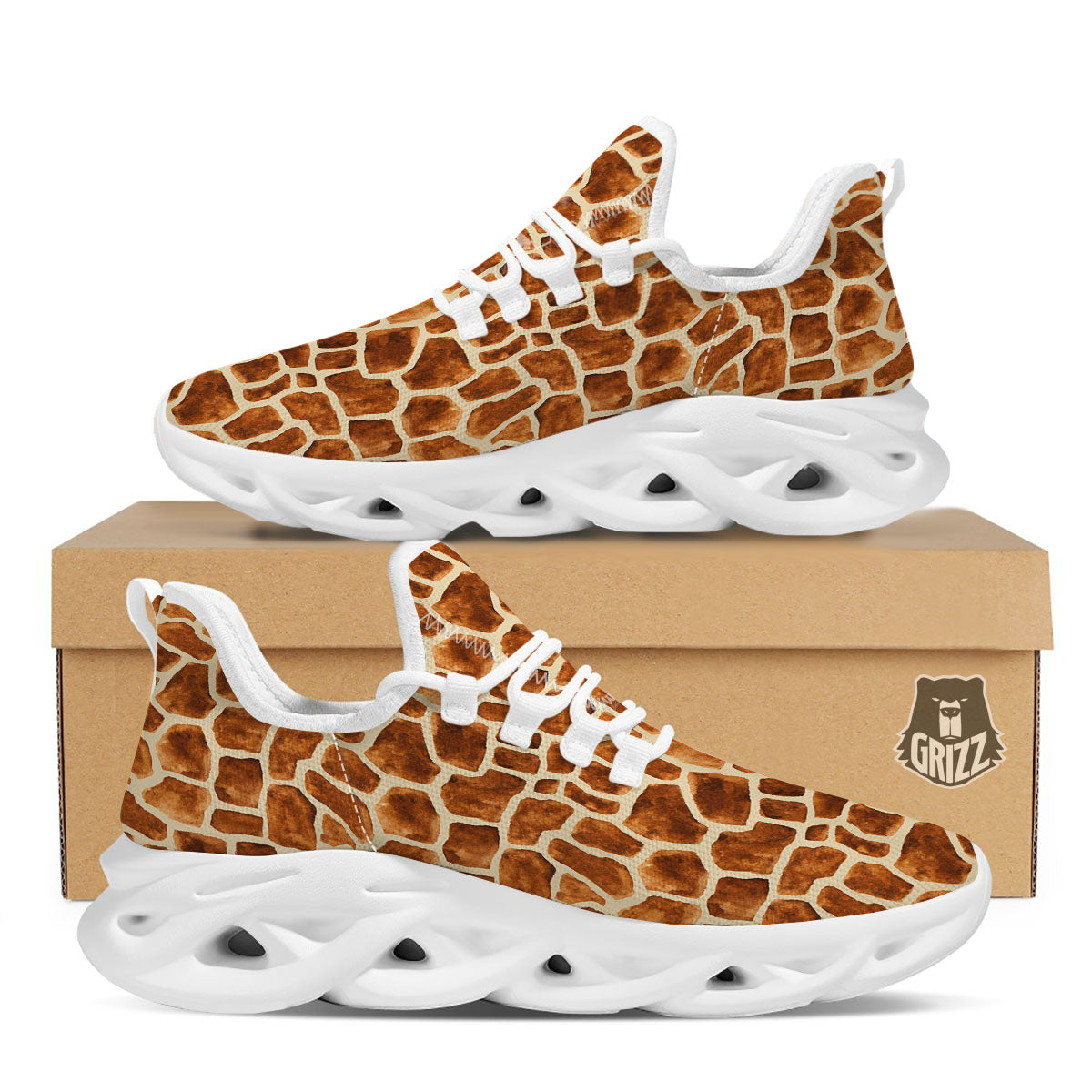 Giraffe Brown Watercolor Print Pattern White Running Shoes-grizzshop
