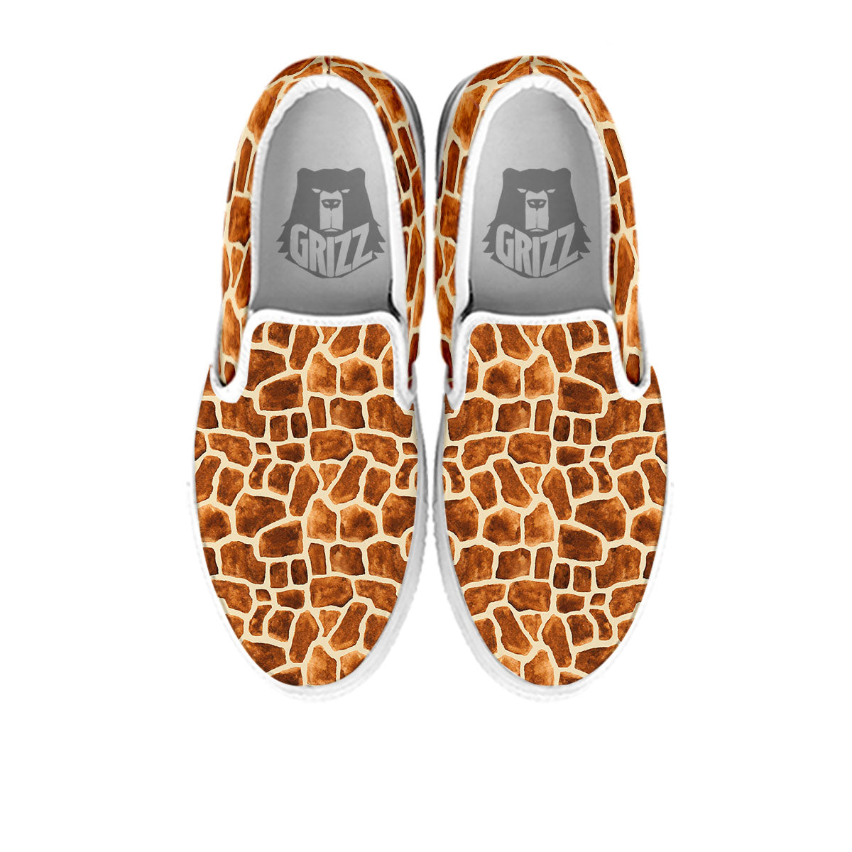 Giraffe Brown Watercolor Print Pattern White Slip On Shoes-grizzshop