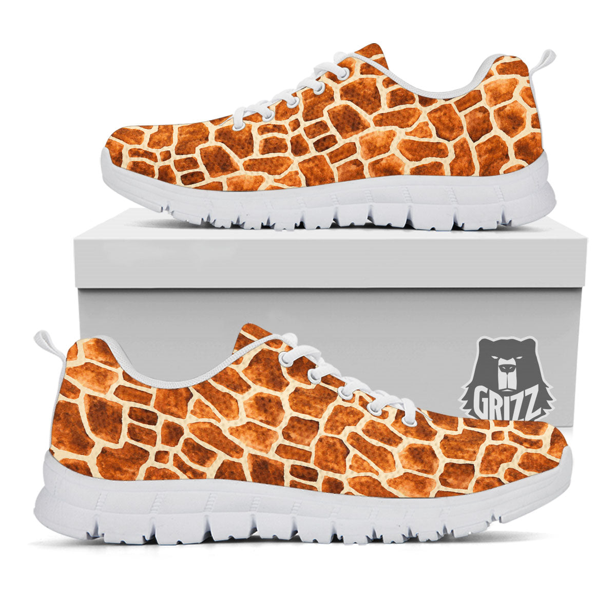 Giraffe Brown Watercolor Print Pattern White Sneaker-grizzshop