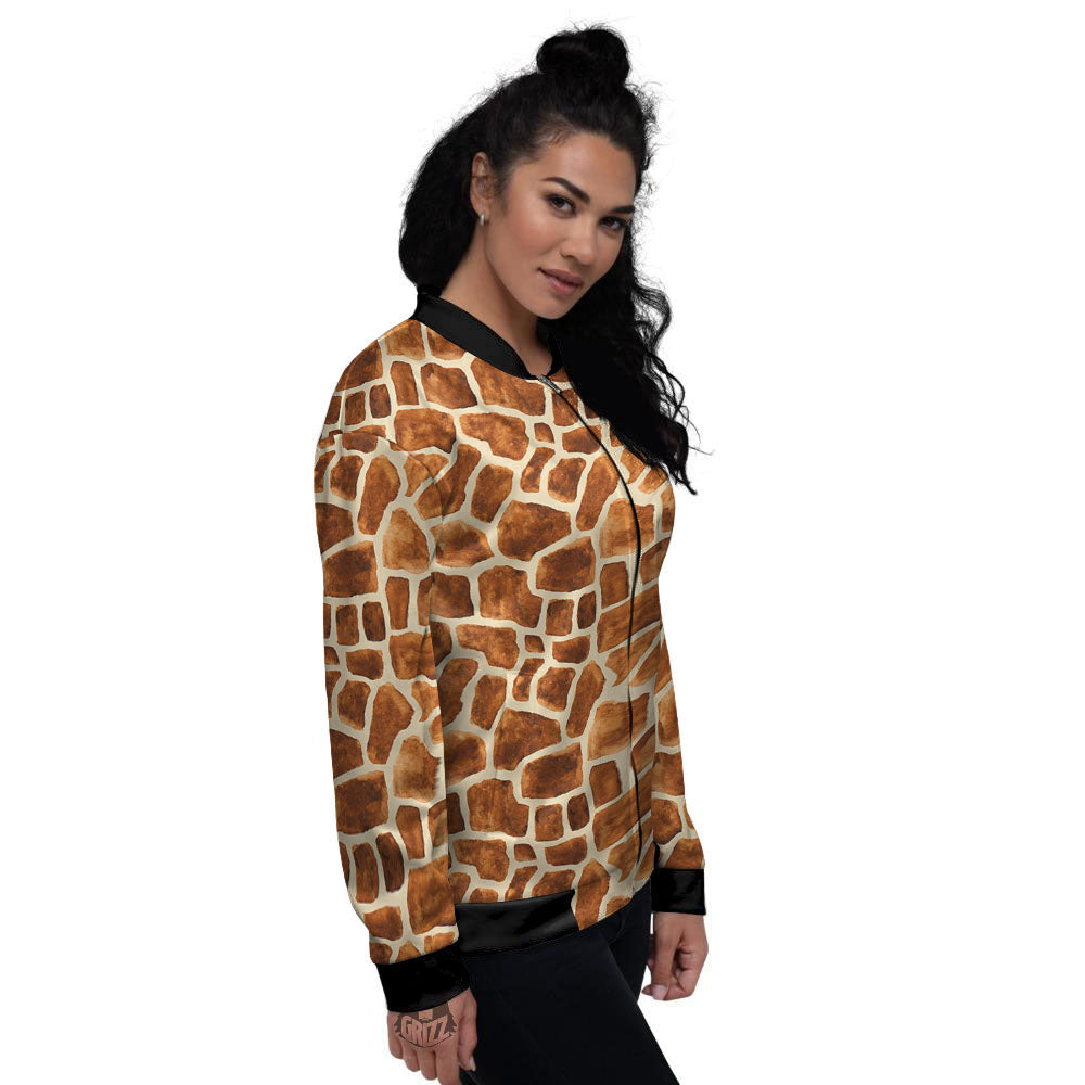 Giraffe Brown Watercolor Print Pattern Women's Bomber Jacket-grizzshop