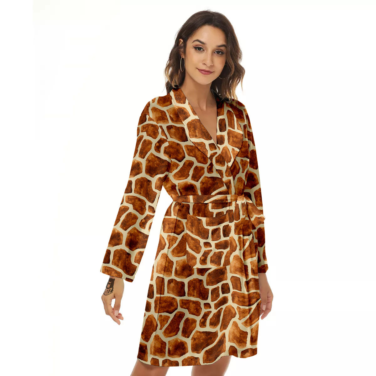 Giraffe Brown Watercolor Print Pattern Women's Robe-grizzshop