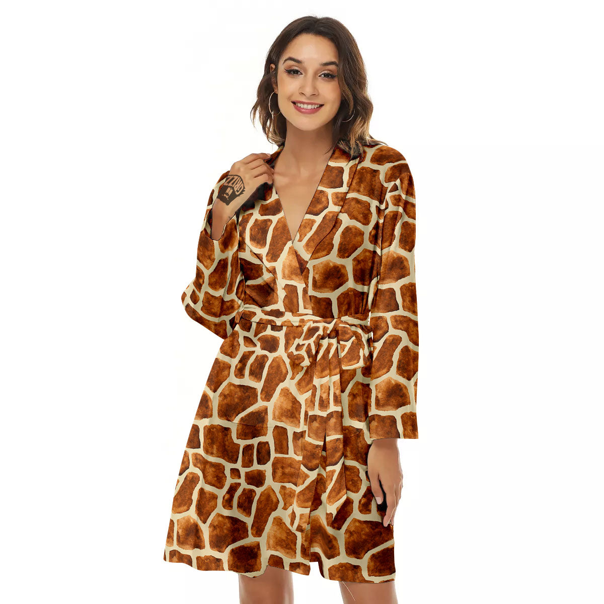 Giraffe Brown Watercolor Print Pattern Women's Robe-grizzshop