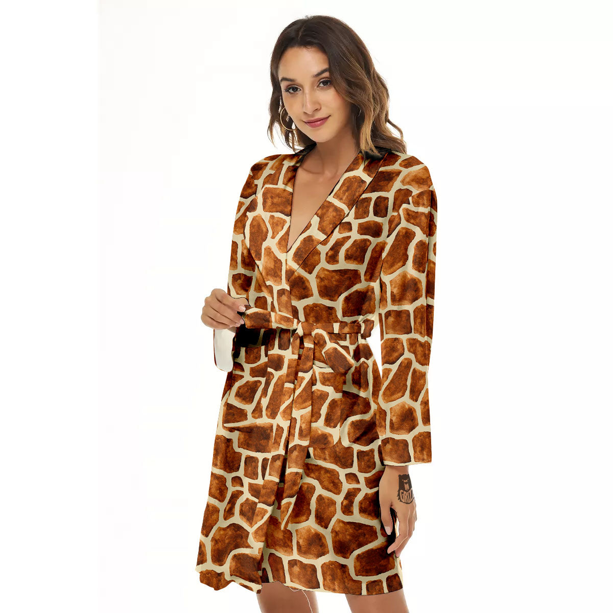 Giraffe Brown Watercolor Print Pattern Women's Robe-grizzshop