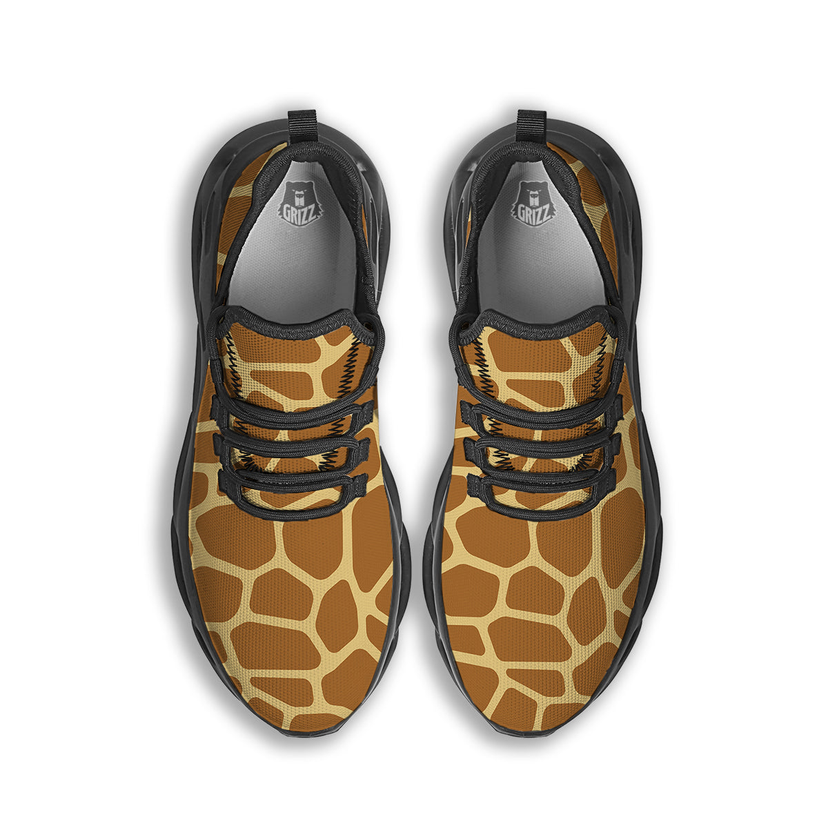 Giraffe Brown Yellow Print Pattern Black Running Shoes-grizzshop