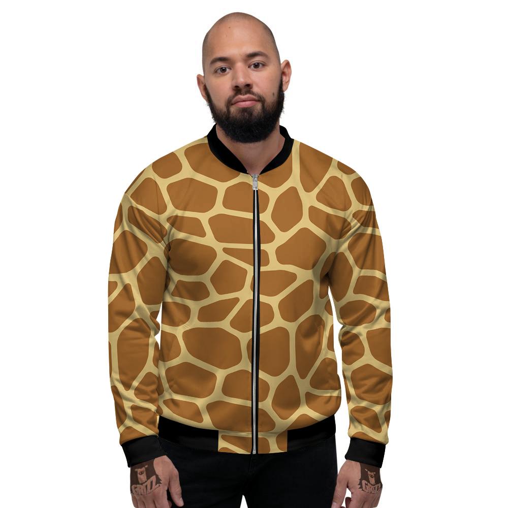 Giraffe Brown Yellow Print Pattern Men's Bomber Jacket-grizzshop