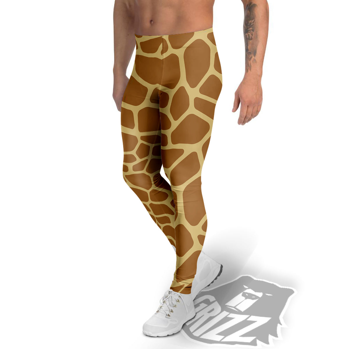 Giraffe Brown Yellow Print Pattern Men's Leggings-grizzshop