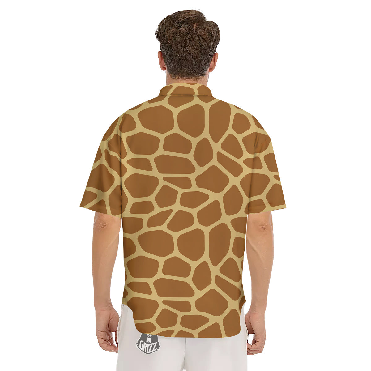 Giraffe Brown Yellow Print Pattern Men's Short Sleeve Shirts-grizzshop