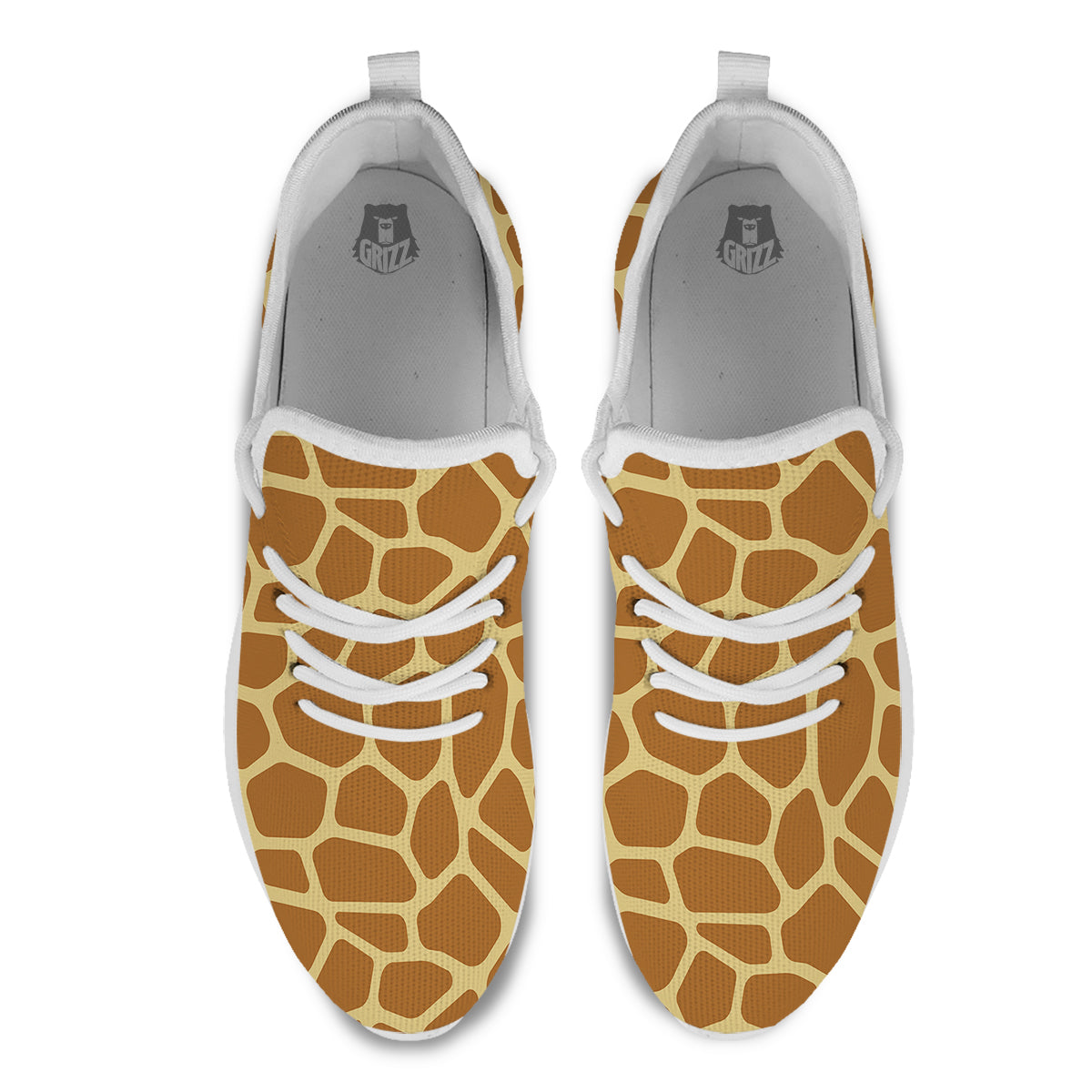 Giraffe Brown Yellow Print Pattern White Athletic Shoes-grizzshop