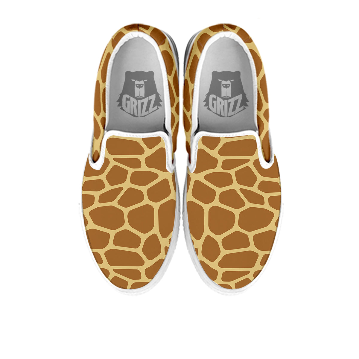 Giraffe Brown Yellow Print Pattern White Slip On Shoes-grizzshop