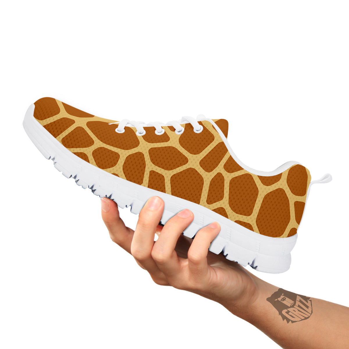 Giraffe Brown Yellow Print Pattern White Sneaker-grizzshop