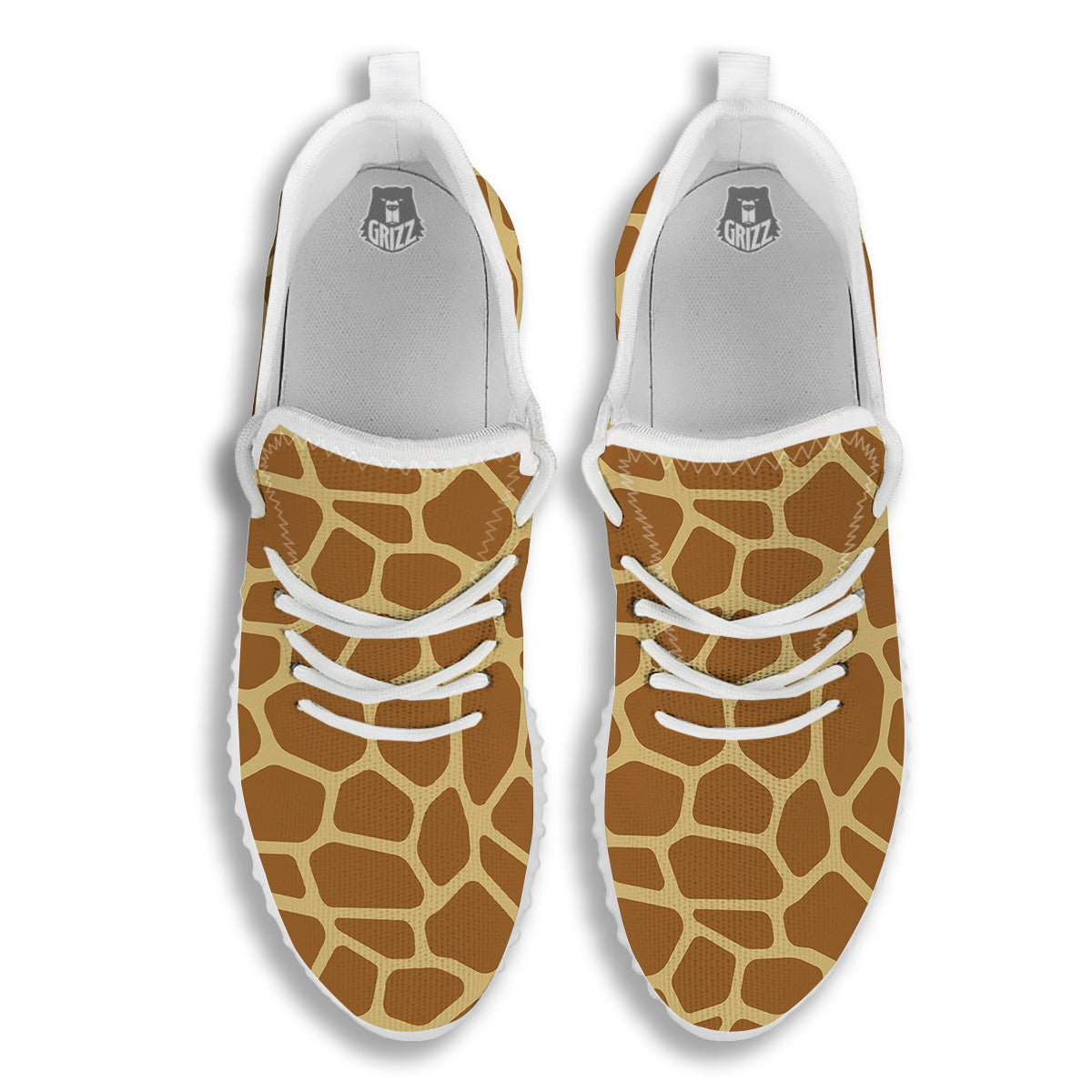 Giraffe Brown Yellow Print Pattern White Walking Shoes-grizzshop