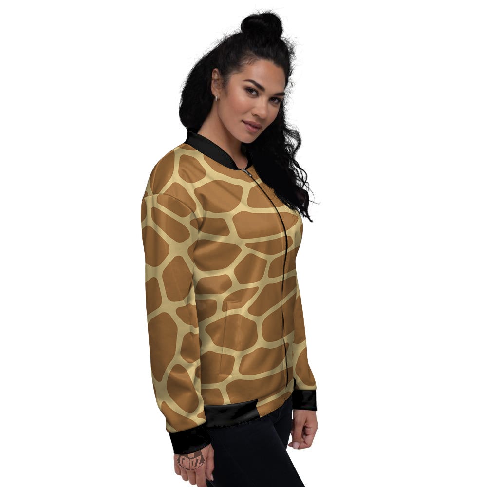Giraffe Brown Yellow Print Pattern Women's Bomber Jacket-grizzshop