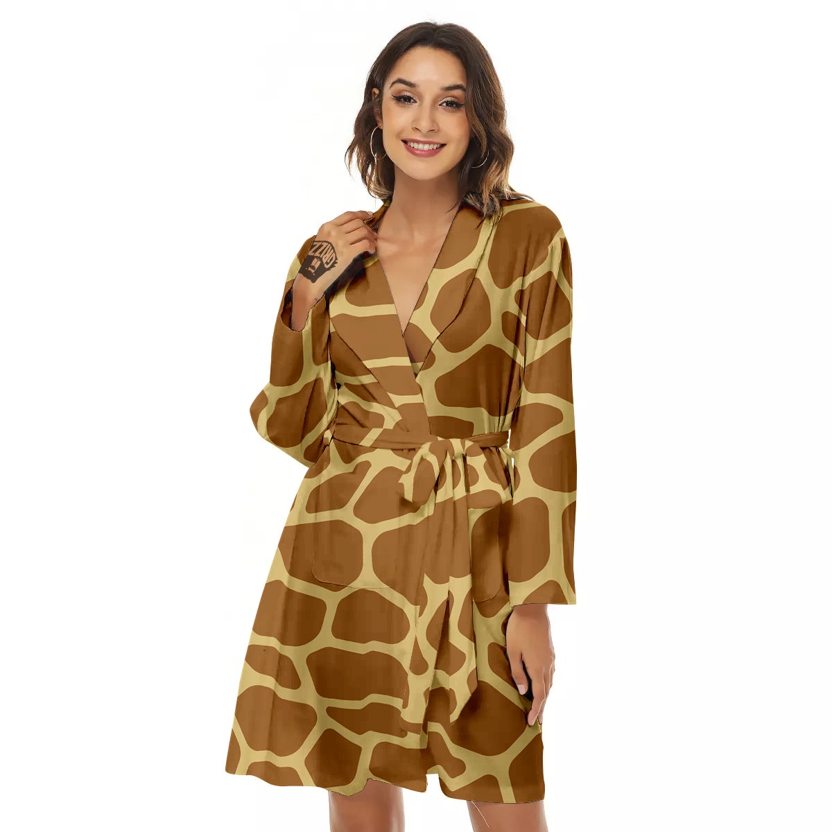Giraffe Brown Yellow Print Pattern Women's Robe-grizzshop