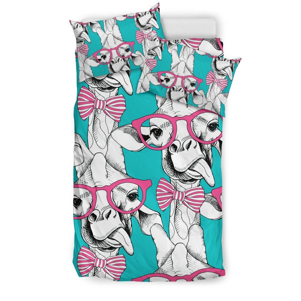 Giraffe Cartoon Pattern Print Duvet Cover Bedding Set-grizzshop
