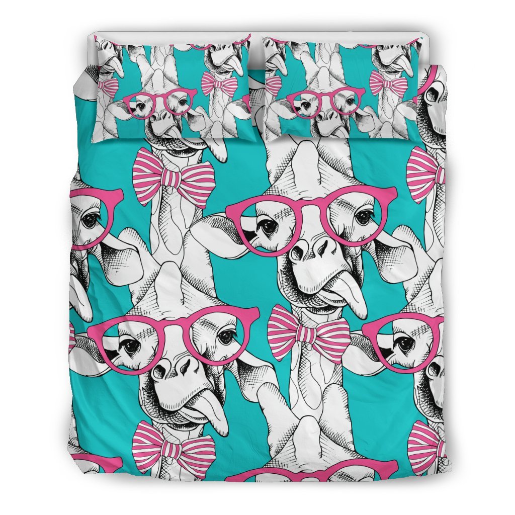 Giraffe Cartoon Pattern Print Duvet Cover Bedding Set-grizzshop