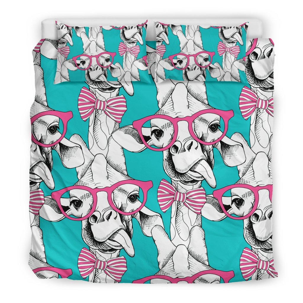 Giraffe Cartoon Pattern Print Duvet Cover Bedding Set-grizzshop
