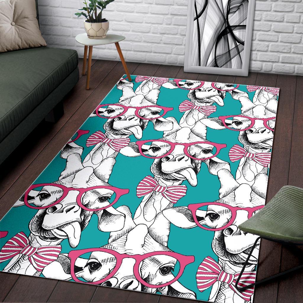 Giraffe Cartoon Pattern Print Floor Mat-grizzshop