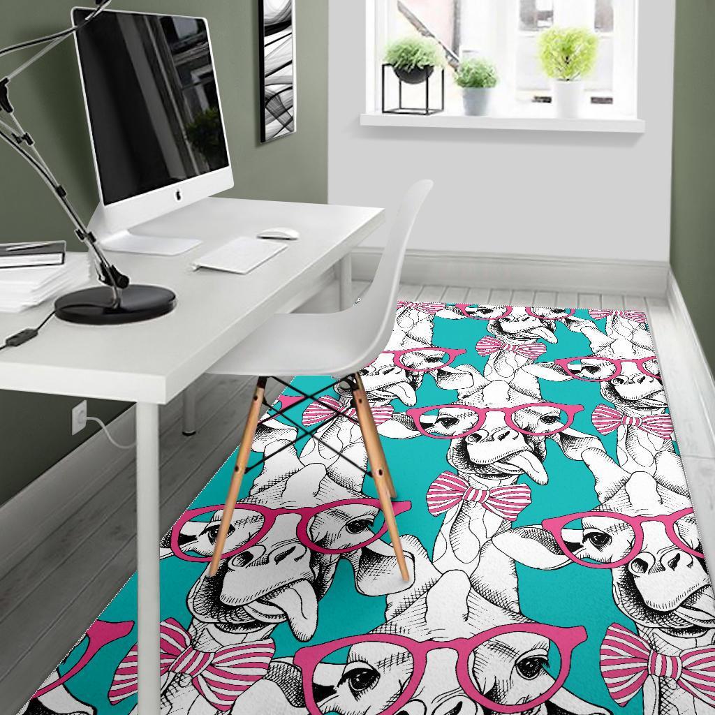 Giraffe Cartoon Pattern Print Floor Mat-grizzshop