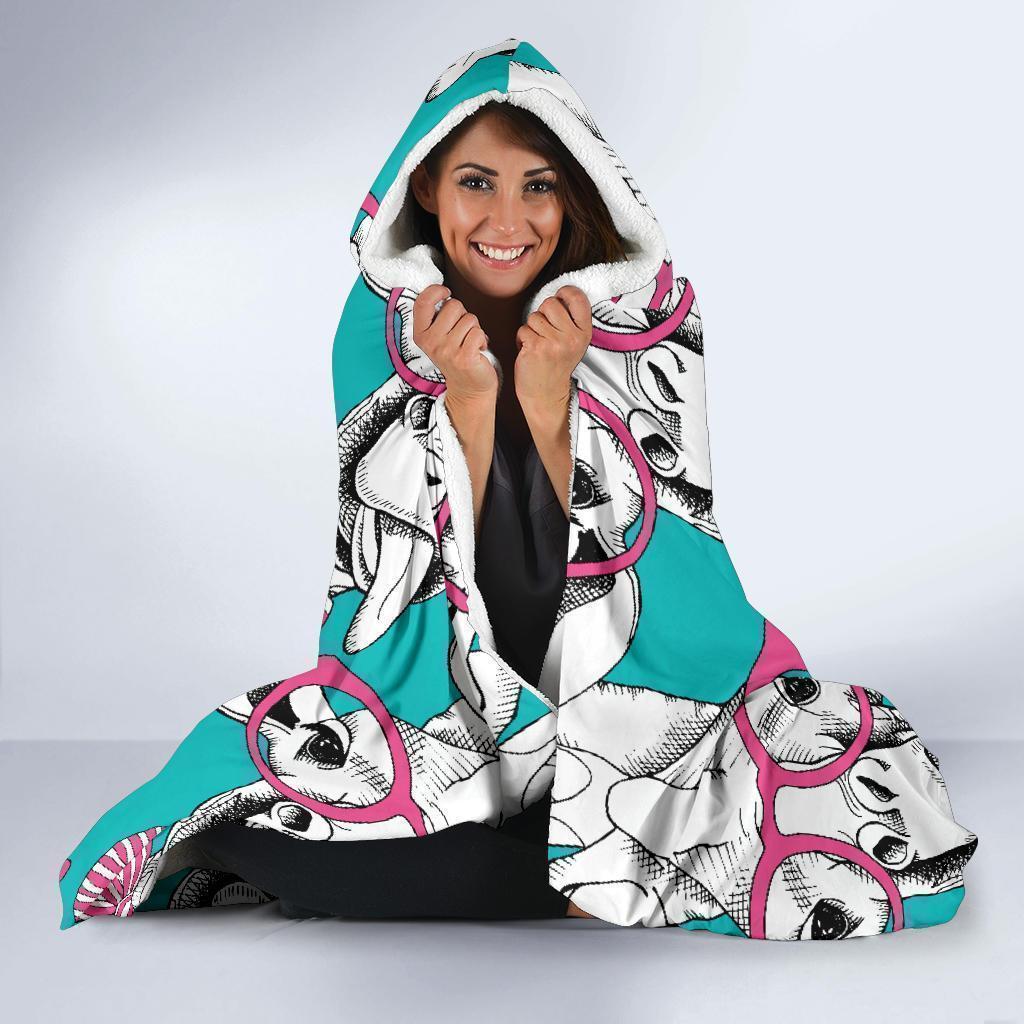 Giraffe Cartoon Pattern Print Hooded Blanket-grizzshop