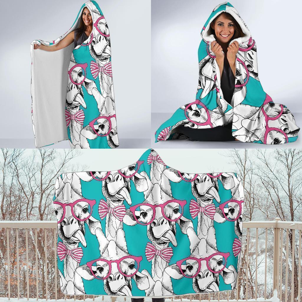 Giraffe Cartoon Pattern Print Hooded Blanket-grizzshop