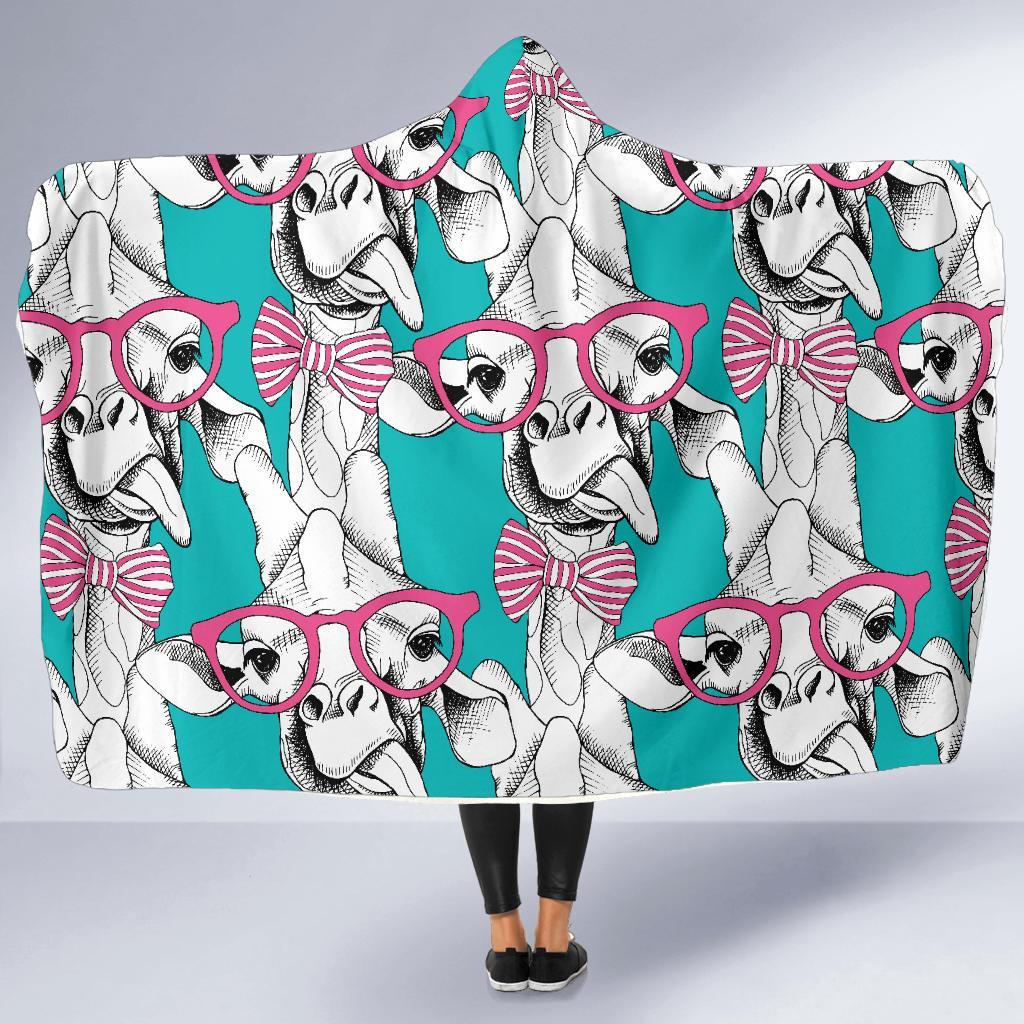 Giraffe Cartoon Pattern Print Hooded Blanket-grizzshop