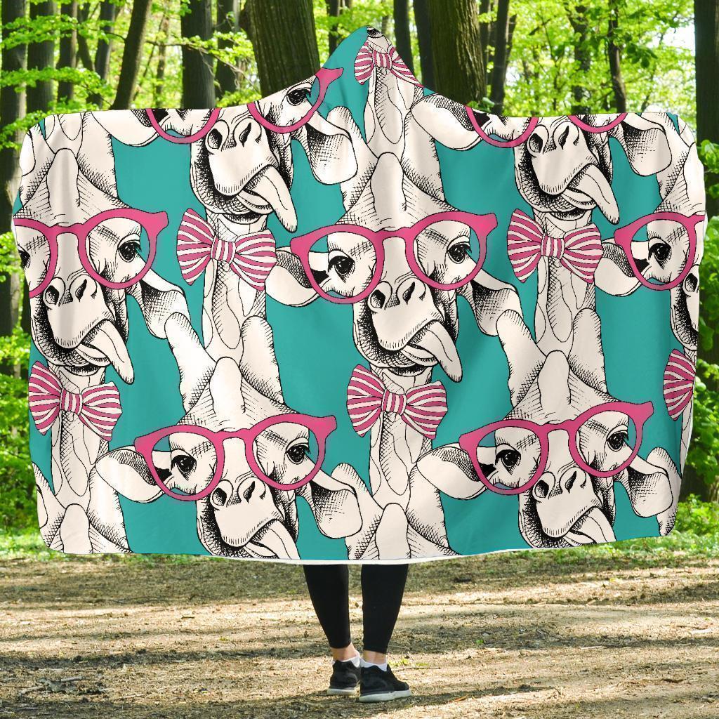 Giraffe Cartoon Pattern Print Hooded Blanket-grizzshop