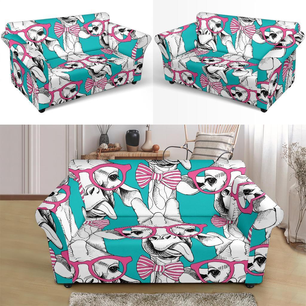 Giraffe Cartoon Pattern Print Loveseat Cover-grizzshop