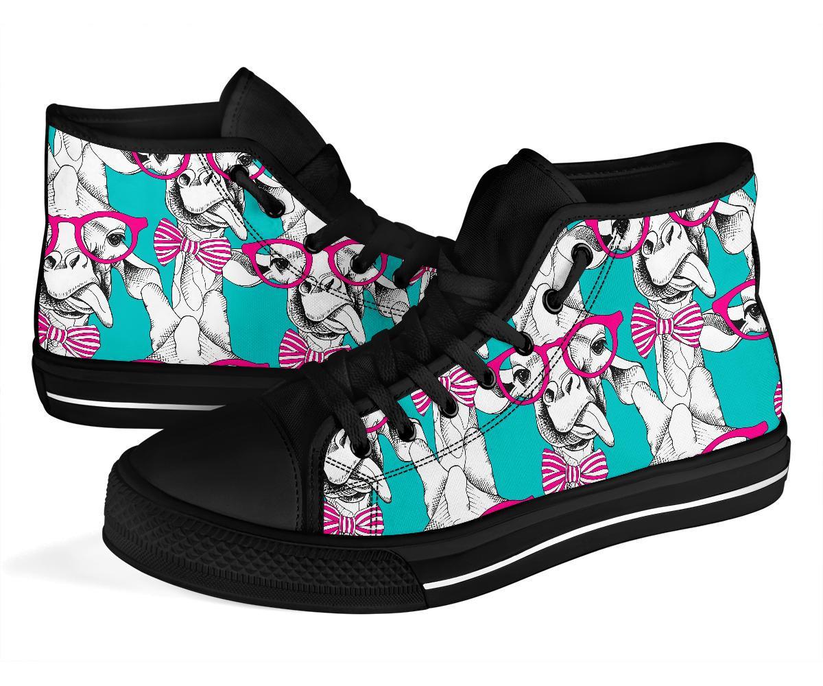 Giraffe Cartoon Pattern Print Men Women's High Top Shoes-grizzshop