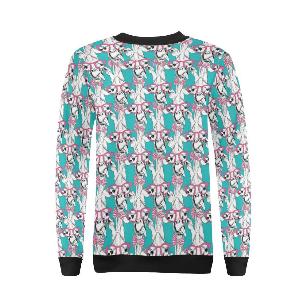 Giraffe Cartoon Pattern Print Women Crewneck Sweatshirt-grizzshop