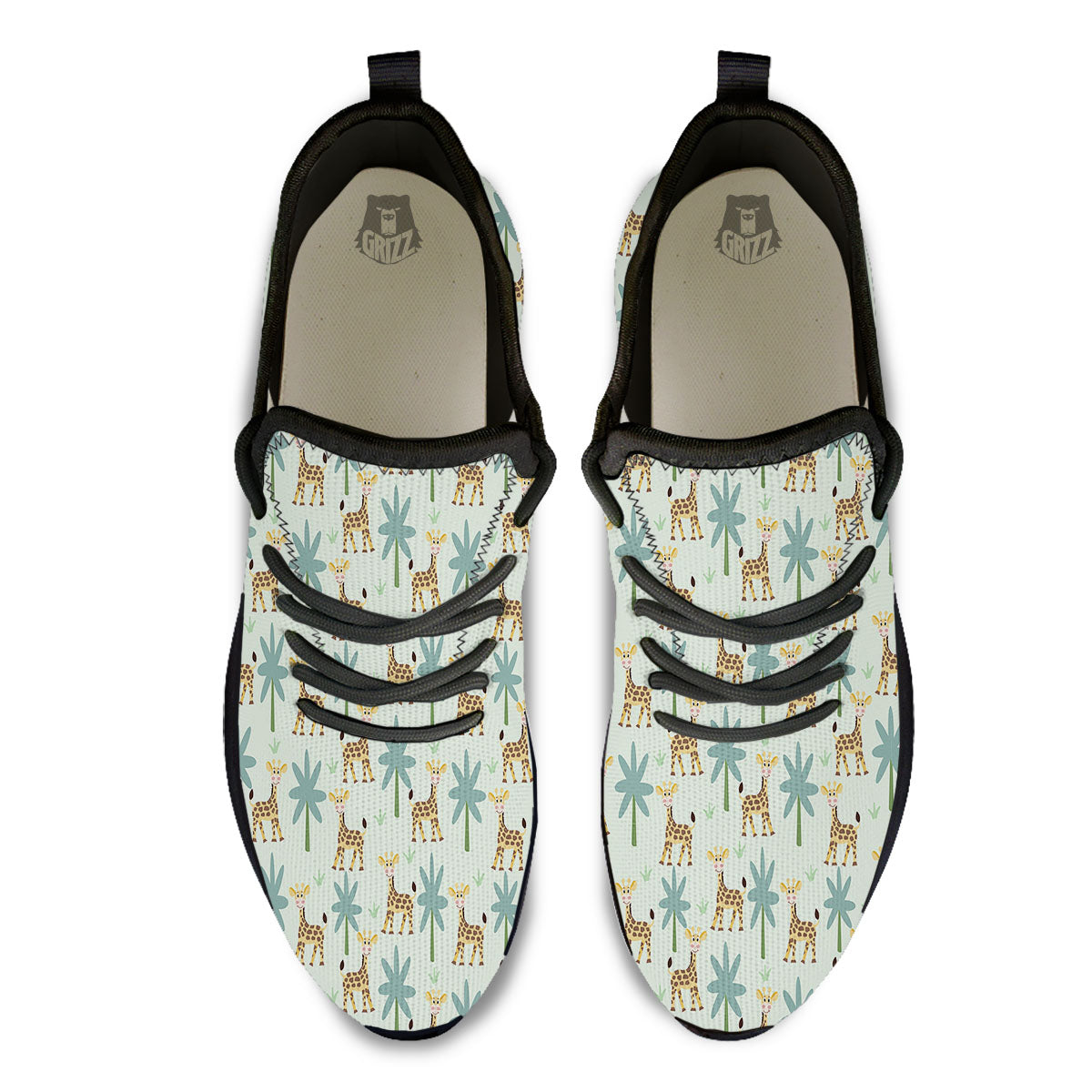 Giraffe Cartoon Print Pattern Black Athletic Shoes-grizzshop