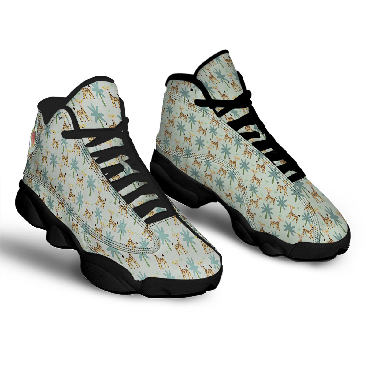 Giraffe Cartoon Print Pattern Black Basketball Shoes-grizzshop