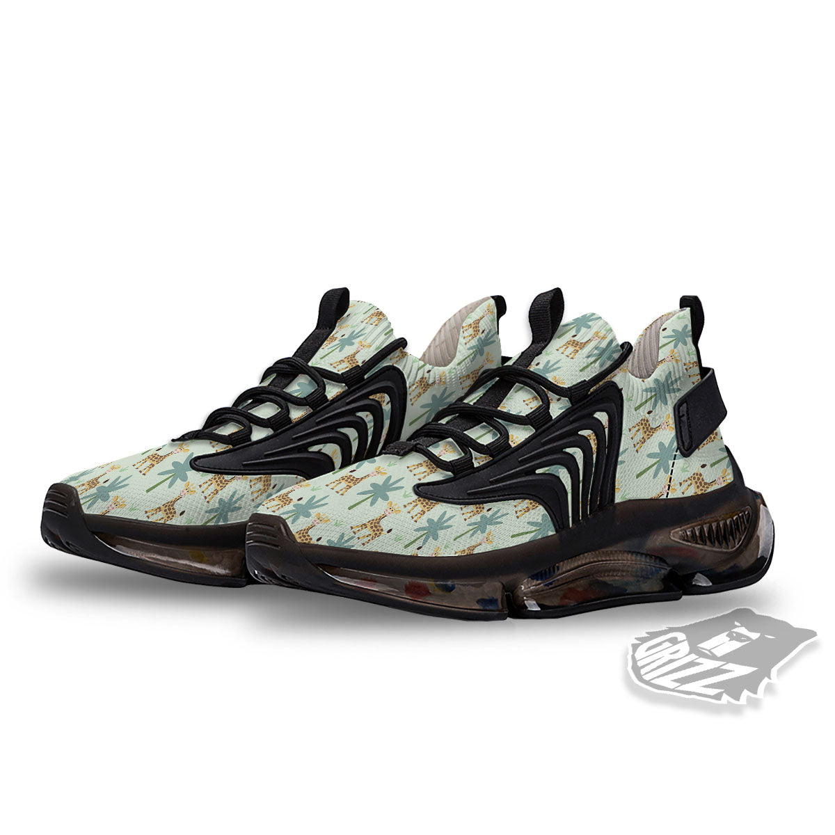 Giraffe Cartoon Print Pattern Black Gym Shoes-grizzshop