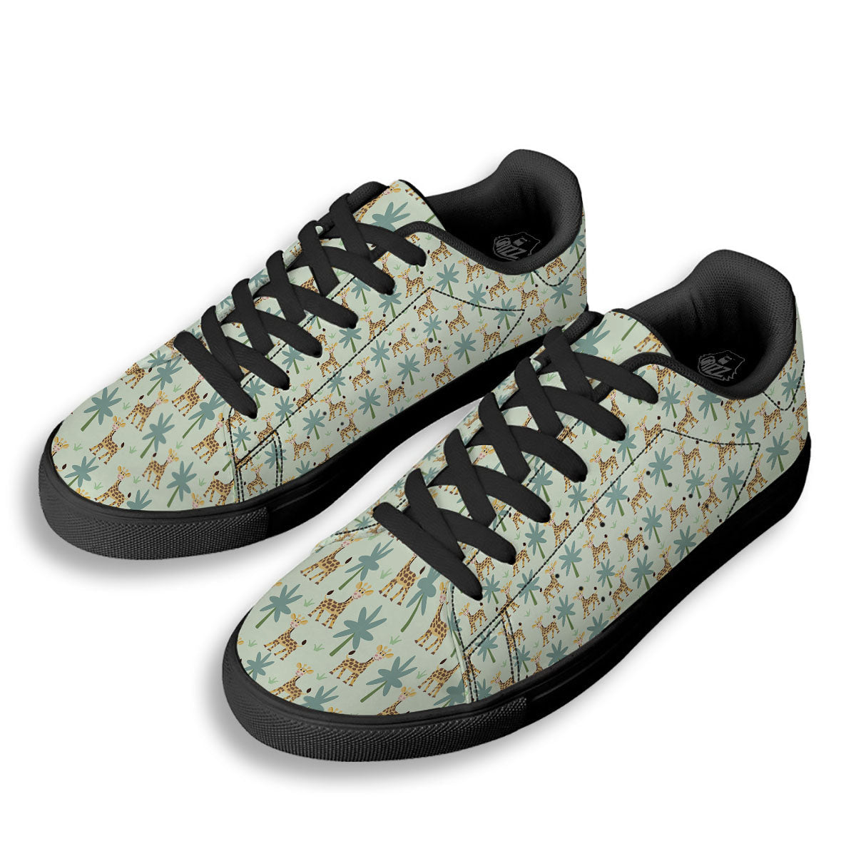 Giraffe Cartoon Print Pattern Black Low Top Sneakers-grizzshop